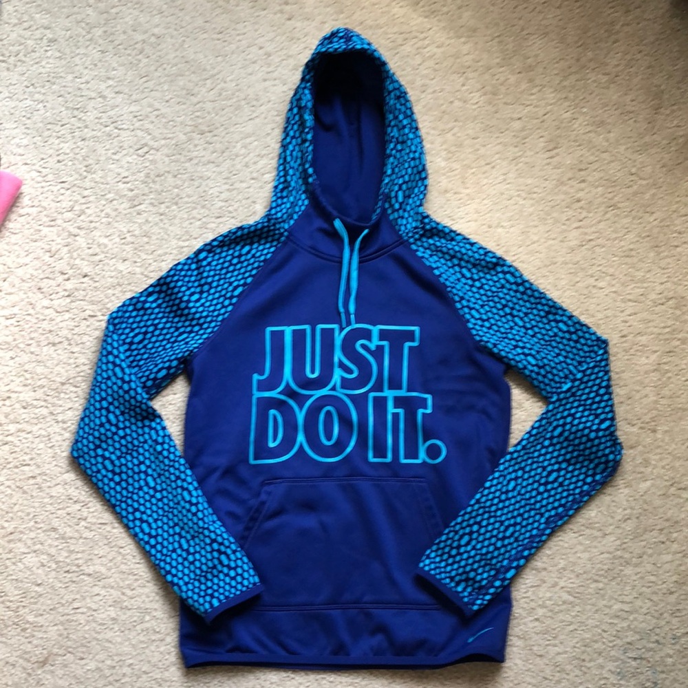 Dark Blue/ light blue Nike Hooded Sweatshirt with fleece lining, blue spots